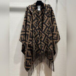 Fendi FF Logo Cashmere Hooded poncho Cape